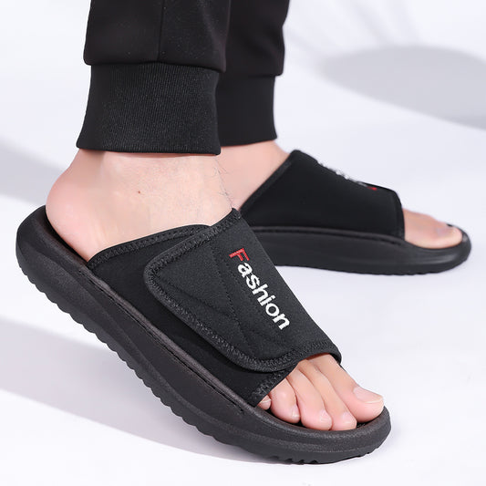 Men'S Comfort Slide Sandals - Adjustable Hook & Loop Closure, Non-Slip EVA Sole, Breathable Fabric Upper, Indoor/Outdoor Use, Ideal for Beach & Holiday Wear, Beach Footwear | Comfortable Slippers | Flexible Cushioning, Beach Shoe