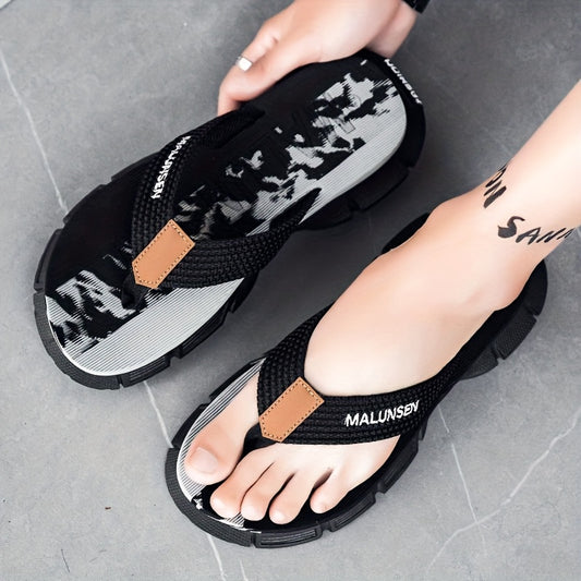 Men'S Fashion Flip-Flops - Summer Non-Slip Thong Sandals with Thick Soft Sole, Comfortable for Daily Wear & Beach Outings, Black & White Striped Design, EVA Material, Perfect for Outdoor Activities, Beach Footwear | Striped Flipflops | EVA Sandals