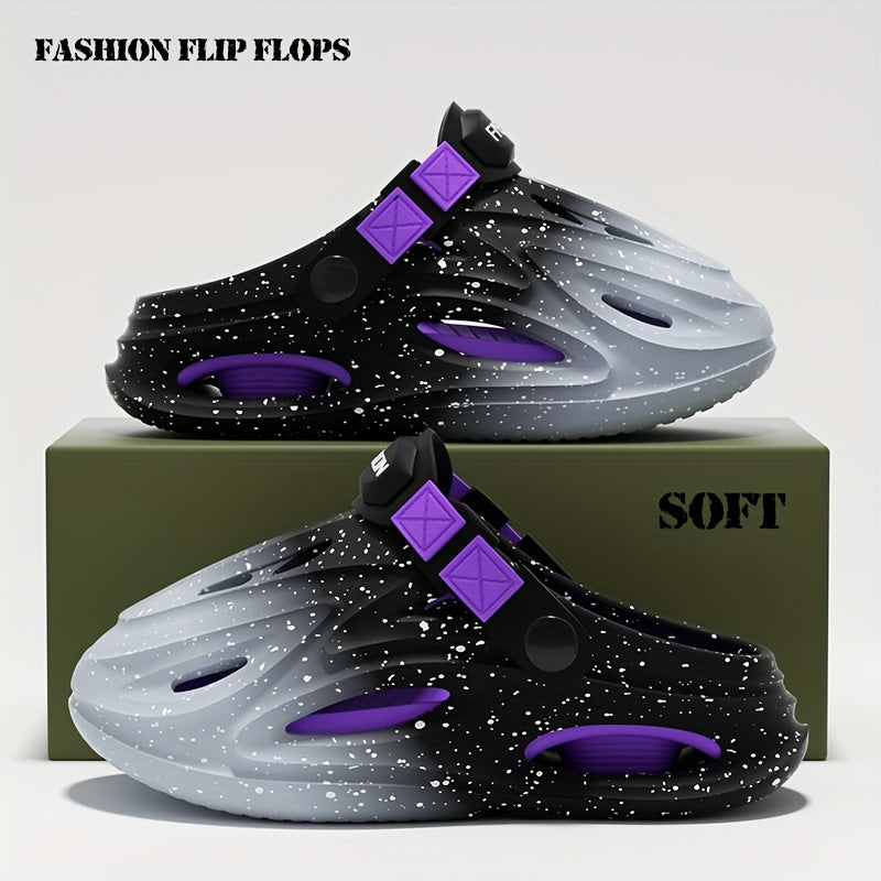Men's Lightweight EVA Sandals - Slip-On Open-Toe Flip Flops Black/Purple/, Cushioned Footbed for Beach, Gym, Travel - Non-Slip Sole, Easy-Clean Casual Shoes for Men & Women, Outdoor Walking, Streetwear Style, Breathable Material, Versatile Footwear,