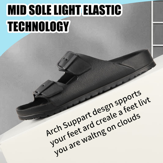 EVA Solid Color Sandals, Platform Slip On Soft Sole Double Buckle Bands Slides, Comfort Non-slip Beach Slides