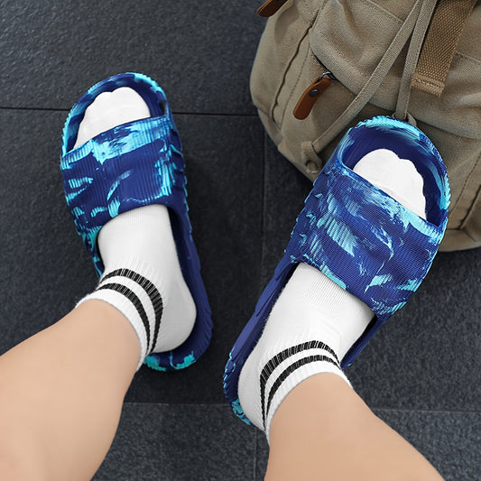 Women's Slip-On Flip-Flops - Lightweight Cushioned EVA Sandals, Non-Slip Sole for Beach, Pool, Travel - Open-Toe Summer Shoes in Blue Gradient (One-Size-Fits-All) - Easy-Clean Casual Slippers, Outdoor Walking, Trendy Design, Comfortable Footwear, Opentoe