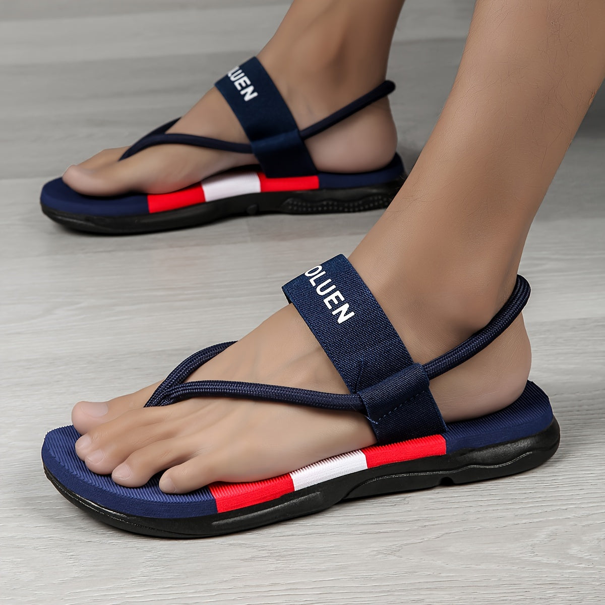 Men's Adjustable Slip-On Beach Sandals with Non-Slip EVA Sole - Breathable Fabric Upper, Letter Print & Striped Design for Outdoor, Streetwear & Summer Use, Beach Shoes, Outdoor Footwear, Streetstyle Footwear, Secure Fit FootwearSuitable for men & women