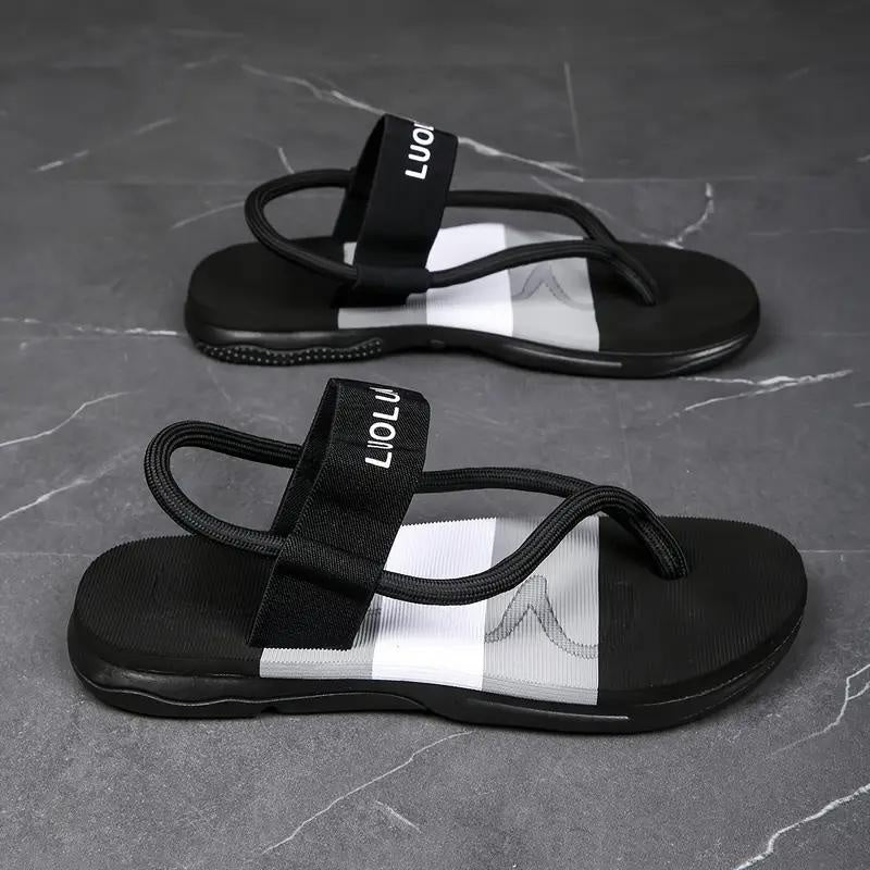 Men's Casual Two-Way Wear Slide Sandals - Slip-On Reversible Design with Navy & Red Stripes, Breathable Fabric Upper & Cushioned EVA Insole for Beach, Outdoor, Daily Use