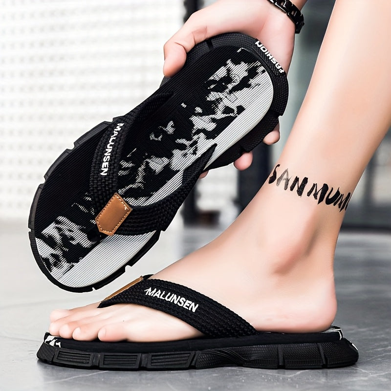 Men'S Fashion Flip-Flops - Summer Non-Slip Thong Sandals with Thick Soft Sole, Comfortable for Daily Wear & Beach Outings, Black & White Striped Design, EVA Material, Perfect for Outdoor Activities, Beach Footwear | Striped Flipflops | EVA Sandals