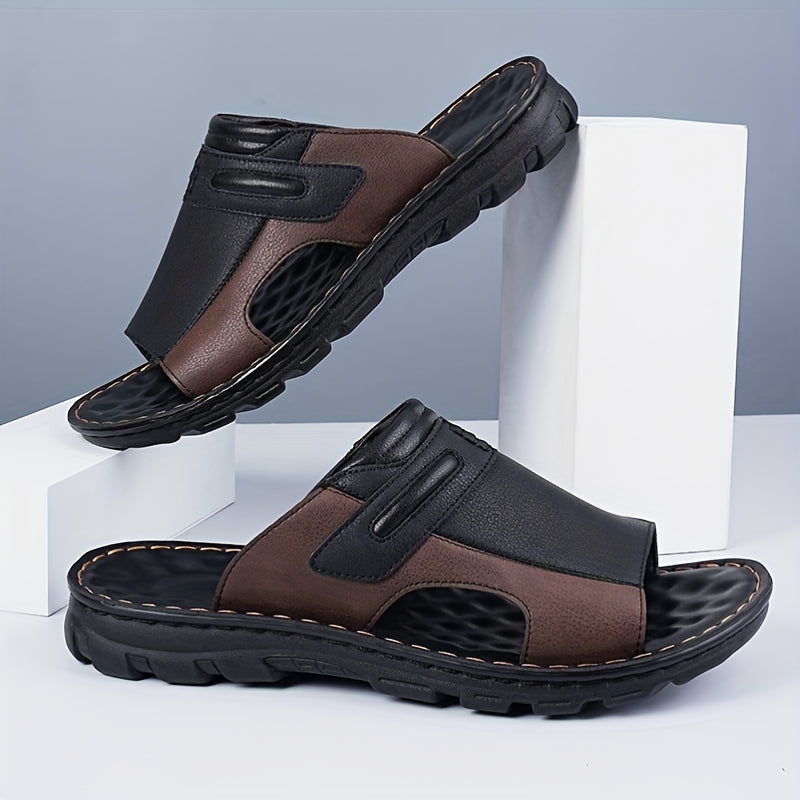 Men's Summer Fashion Slides - Comfortable Thick Cushioned Non-Slip Flip-Flops, Casual Open Toe Slippers with Zipper Detail, Available in Black, White, and Brown, Summer Slippers
