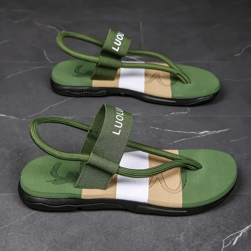 Men's Casual Two-Way Wear Slide Sandals - Slip-On Reversible Design with Navy & Red Stripes, Breathable Fabric Upper & Cushioned EVA Insole for Beach, Outdoor, Daily Use