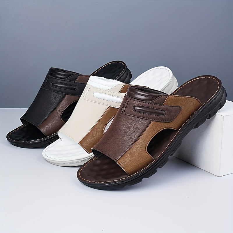 Men's Summer Fashion Slides - Comfortable Thick Cushioned Non-Slip Flip-Flops, Casual Open Toe Slippers with Zipper Detail, Available in Black, White, and Brown, Summer Slippers