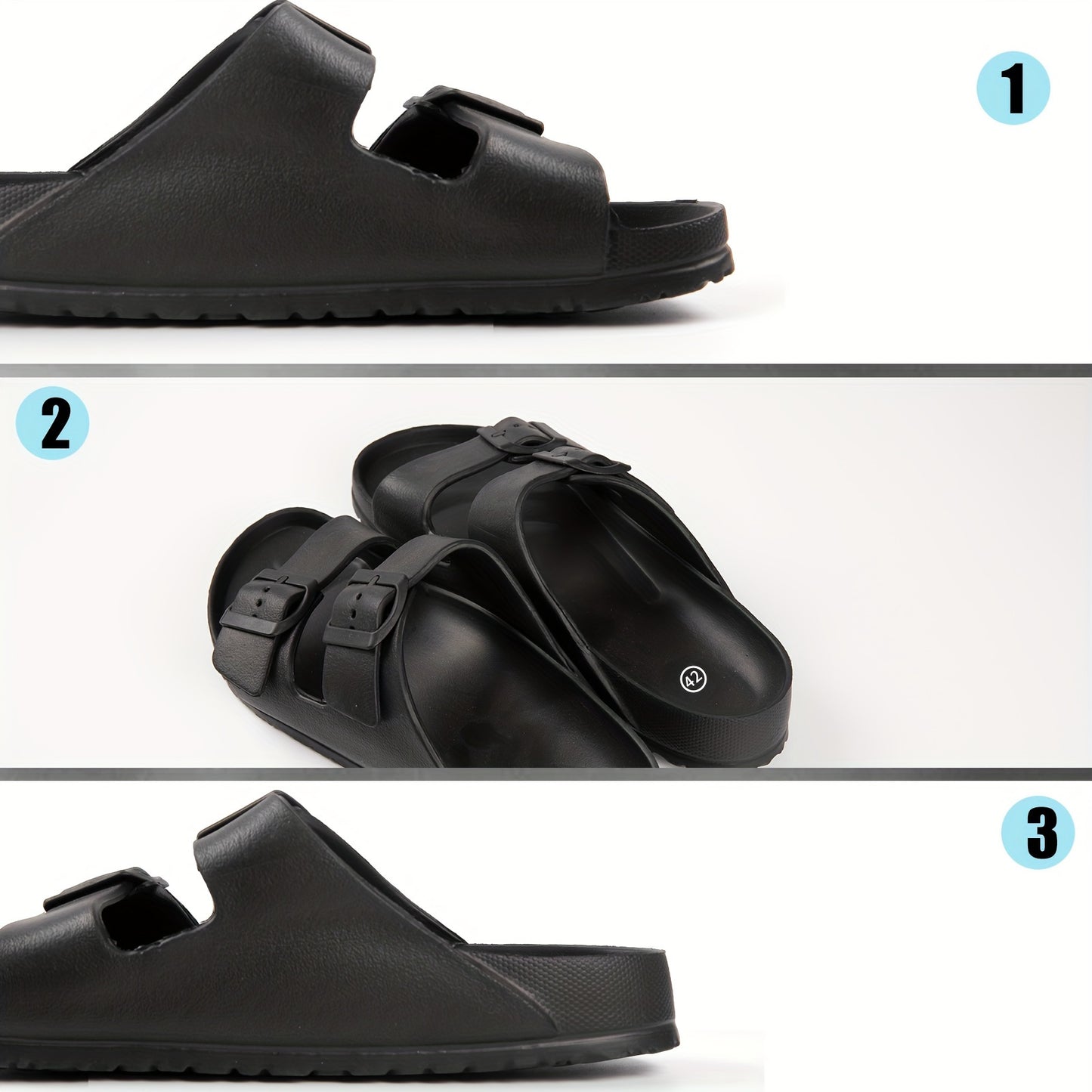 EVA Solid Color Sandals, Platform Slip On Soft Sole Double Buckle Bands Slides, Comfort Non-slip Beach Slides
