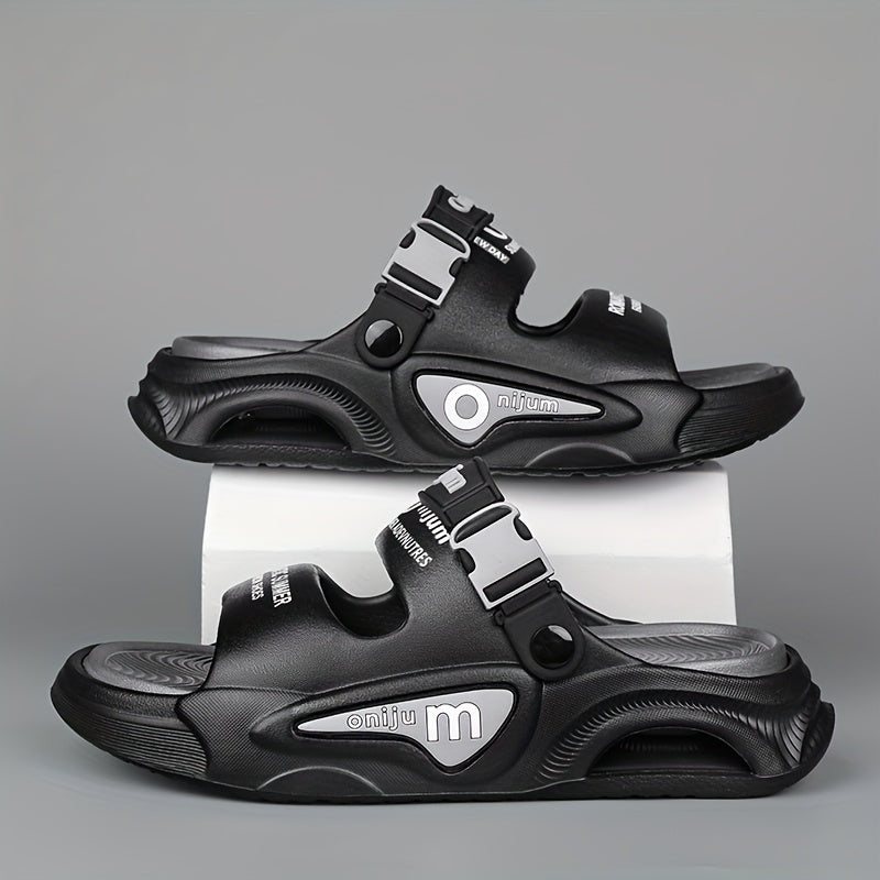 Men'S Lightweight EVA Slide Sandals - Breathable, Non-Slip, Shock-Absorbing Beach & Casual Shoes with Thick Cushioned Sole for Indoor/Outdoor Use, Black & Orange Design, Perfect for Summer, Hiking, and Everyday Comfort, Beach Shoes
