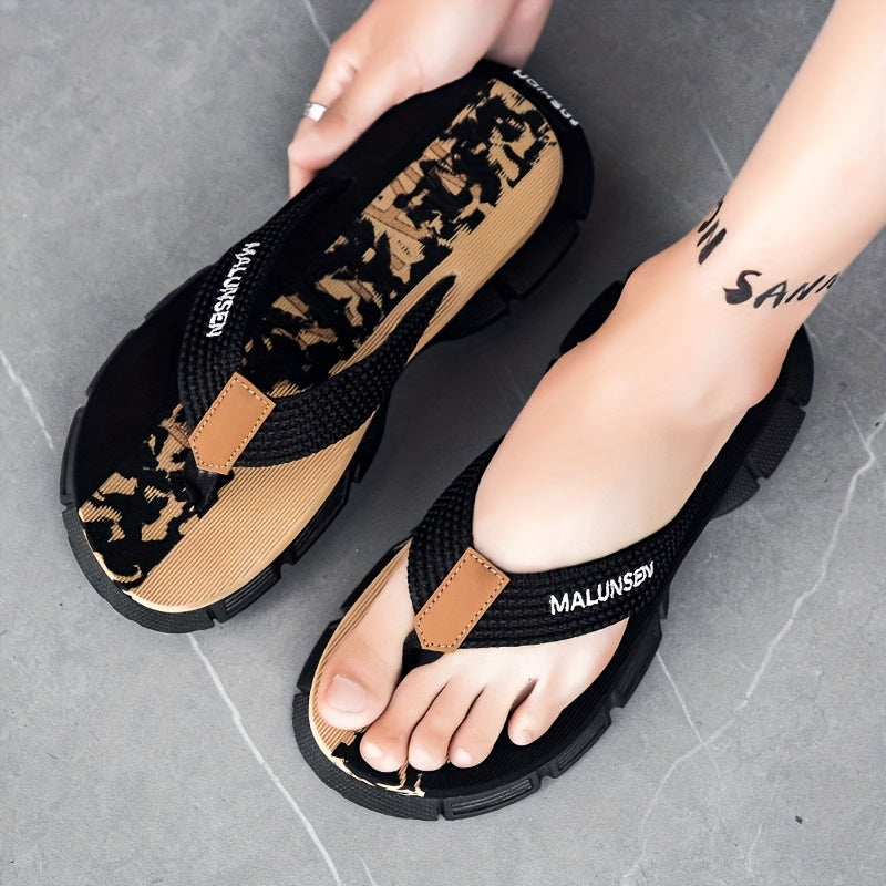 Men'S Fashion Flip-Flops - Summer Non-Slip Thong Sandals with Thick Soft Sole, Comfortable for Daily Wear & Beach Outings, Black & White Striped Design, EVA Material, Perfect for Outdoor Activities, Beach Footwear | Striped Flipflops | EVA Sandals