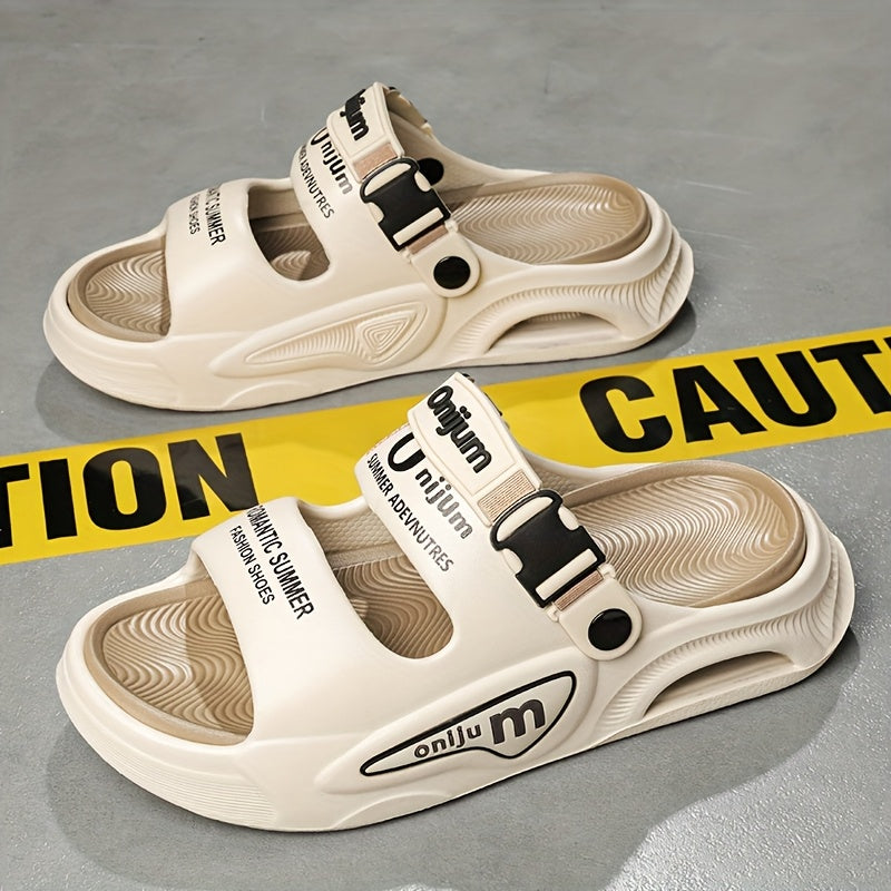 Men'S Lightweight EVA Slide Sandals - Breathable, Non-Slip, Shock-Absorbing Beach & Casual Shoes with Thick Cushioned Sole for Indoor/Outdoor Use, Black & Orange Design, Perfect for Summer, Hiking, and Everyday Comfort, Beach Shoes