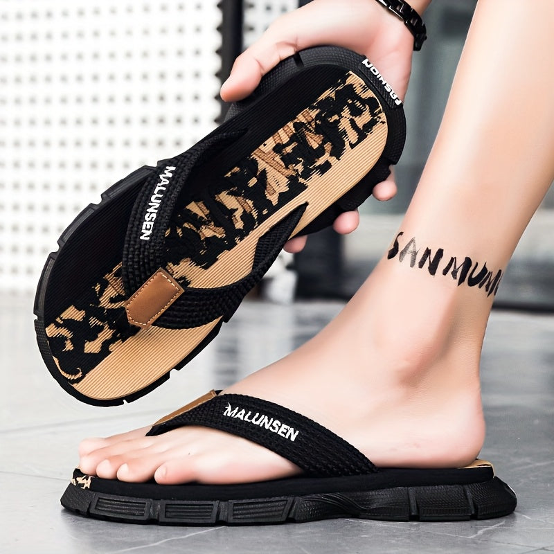 Men'S Fashion Flip-Flops - Summer Non-Slip Thong Sandals with Thick Soft Sole, Comfortable for Daily Wear & Beach Outings, Black & White Striped Design, EVA Material, Perfect for Outdoor Activities, Beach Footwear | Striped Flipflops | EVA Sandals