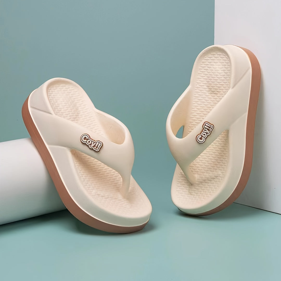 Women's Summer Flip-Flops - Trendy Thick Sole EVA Slide Sandals, Non-Slip, Comfortable, Fashionable Beach Wear in Pink, White, Black, Green, and Beige, Beach Footwear|Colorblock Design|Durable Flipflops, Beach Accessories
