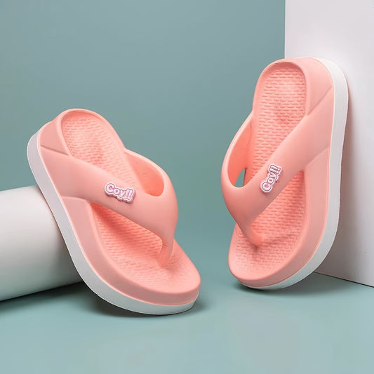 Women's Summer Flip-Flops - Trendy Thick Sole EVA Slide Sandals, Non-Slip, Comfortable, Fashionable Beach Wear in Pink, White, Black, Green, and Beige, Beach Footwear|Colorblock Design|Durable Flipflops, Beach Accessories