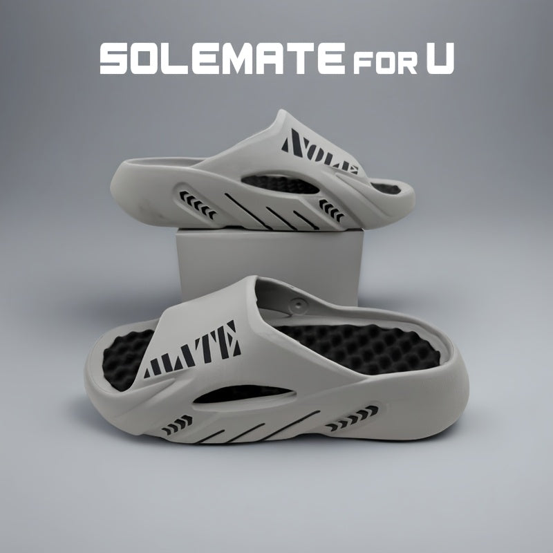 SOLEMATE for U Unisex Funny Graphic EVA Slippers - All-Season Comfort Massage Round Toe Slip-On Slides, Non-Slip Indoor/Outdoor Sandals for Beach, Shower & Casual Wear (White with Green Accents), Beach Sandals | Sleek Slipper Design | Durable Slippers