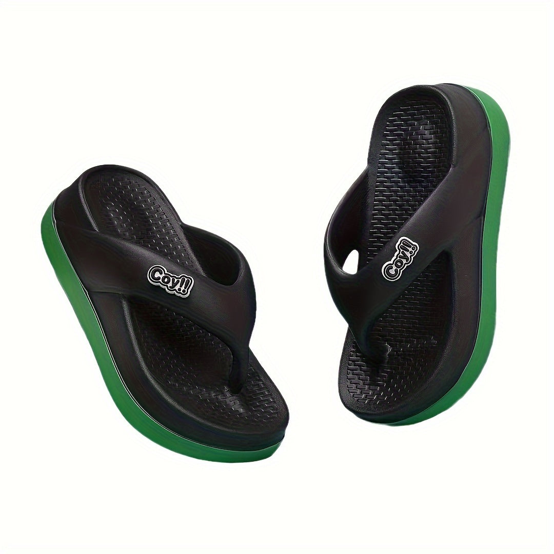 Women's Summer Flip-Flops - Trendy Thick Sole EVA Slide Sandals, Non-Slip, Comfortable, Fashionable Beach Wear in Pink, White, Black, Green, and Beige, Beach Footwear|Colorblock Design|Durable Flipflops, Beach Accessories