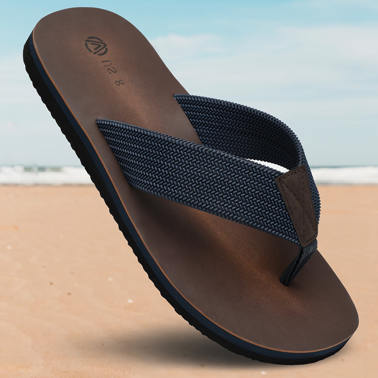 Men'S Stylish Slide Sandals - Non-Slip Woven Sole, Brown with Black Accents, Comfortable EVA Material for Indoor & Outdoor Use