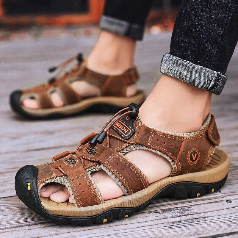 Summer Mens Leather Sandals Casual Slippers Beach Outdoor Hiking Shoes Plus Size