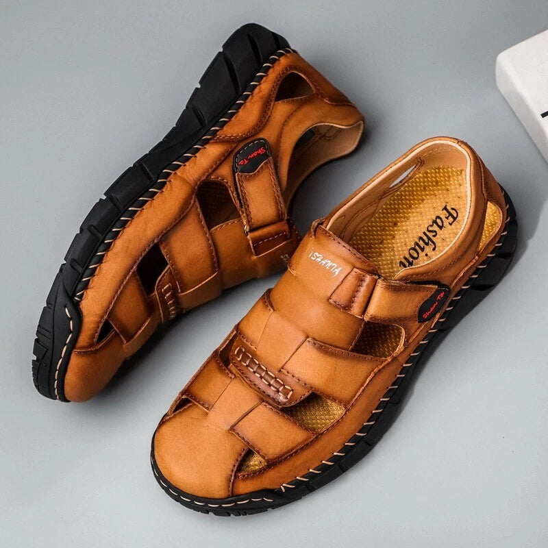 Genuine Leather Men's Sandals Breathable Beach Slippers Comfortable Casual Shoes