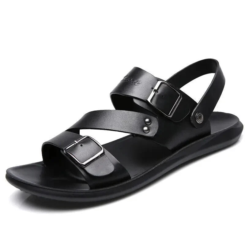 Brand Men's Sandals Solid Color Open Toe Mens Leather Sandals 2025 New Slippers