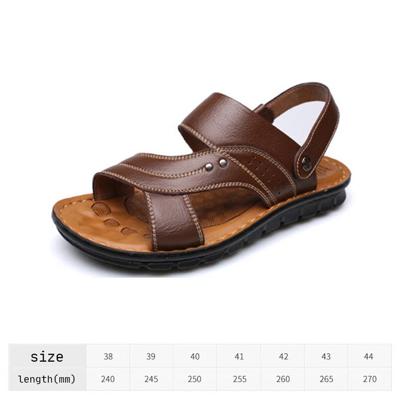 Men Genuine Leather Sandals Summer Casual Sports Beach Shoes Soft Home Slippers