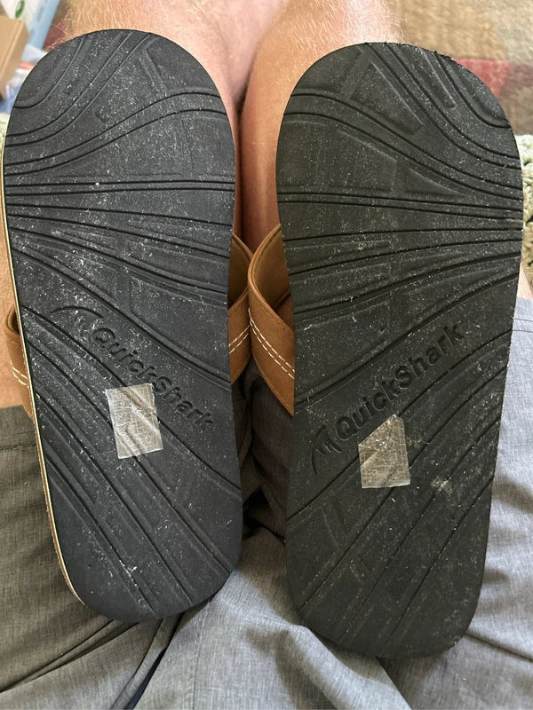 Quickshark Mens Flip Flops Leather Thong Sandals Arch Support Beach Used Size 9