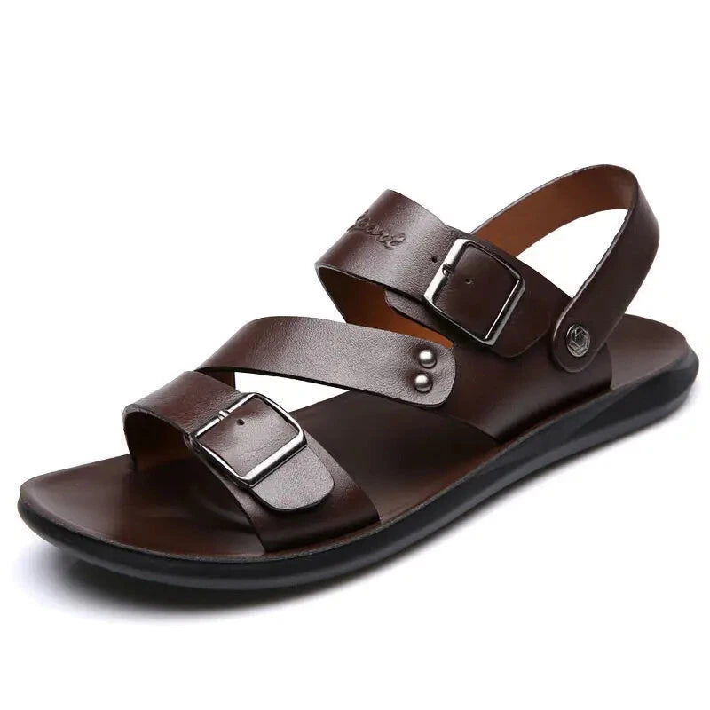 Brand Men's Sandals Solid Color Open Toe Mens Leather Sandals 2025 New Slippers