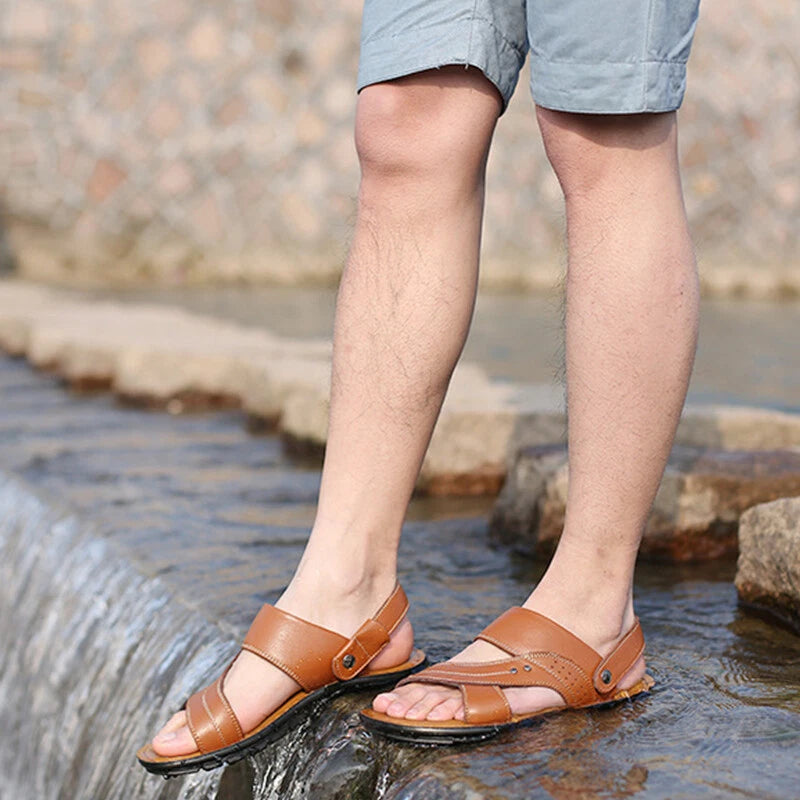 Men Genuine Leather Sandals Summer Casual Sports Beach Shoes Soft Home Slippers