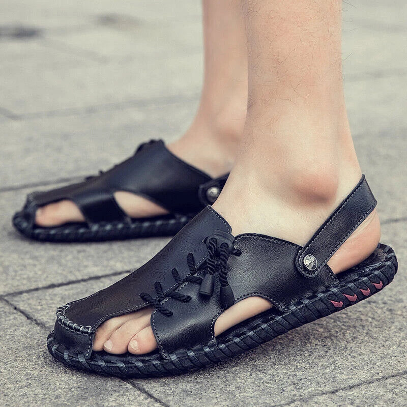 Mens Sports Soft Slippers Genuine Leather Beach Summer Shoes Casual Sandals