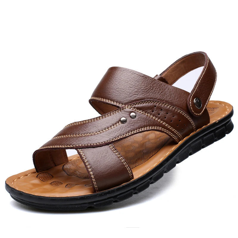 Men Genuine Leather Sandals Summer Casual Sports Beach Shoes Soft Home Slippers