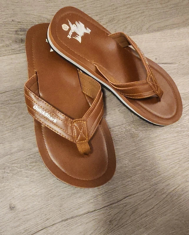 Quickshark Mens Flip Flops Leather Thong Sandals Arch Support Beach Slippers