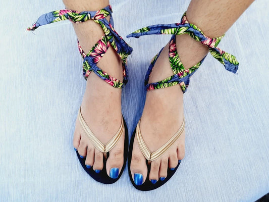 Womens Ladies Strappy Fabric Tie Up Slipper Summer Casual Flat Sandal Beach Shoe