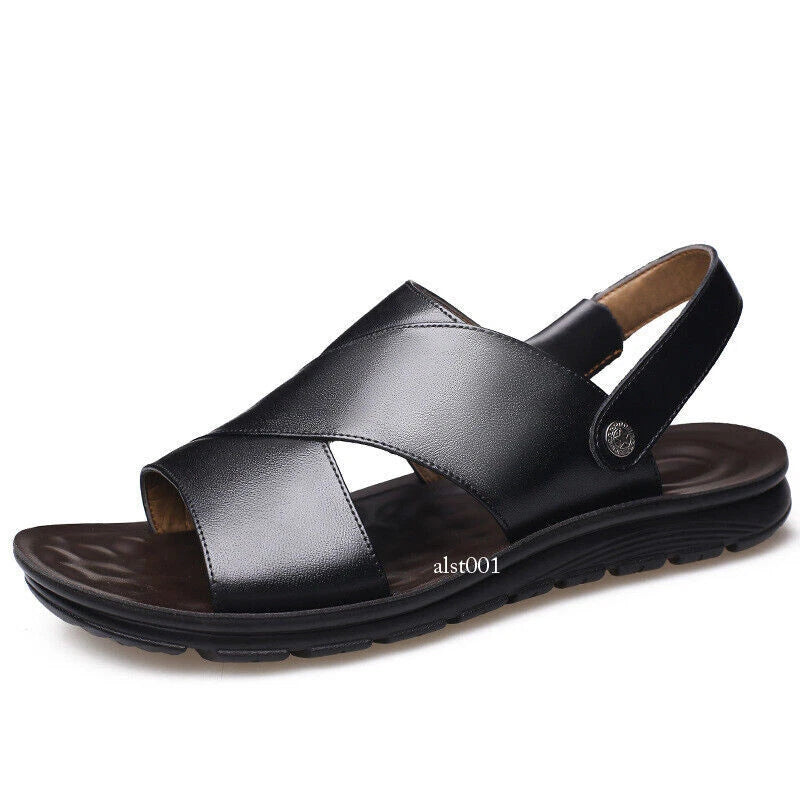 Summer Mens Slippers Slip-On Sandals Casual Pu Leather Shoes New Open Toe Beach