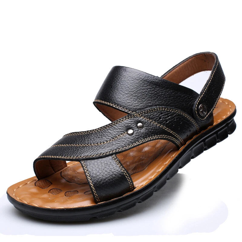 Men Genuine Leather Sandals Summer Casual Sports Beach Shoes Soft Home Slippers