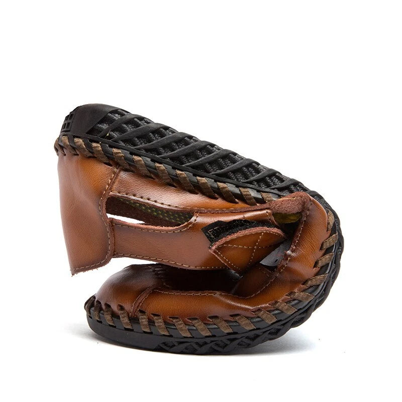 Summer Men Genuine Leather Sandals Beach Slip-on Breathable Soft Slipper