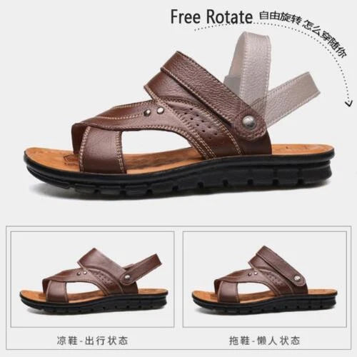 Yellow Men Genuine Leather Sandals Summer Casual Sports Beach Shoes Slippers
