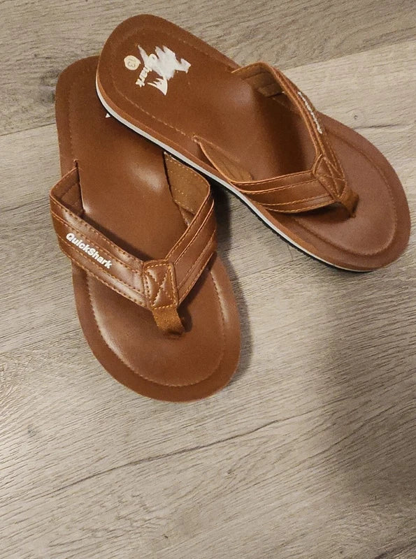 Quickshark Mens Flip Flops Leather Thong Sandals Arch Support Beach Slippers
