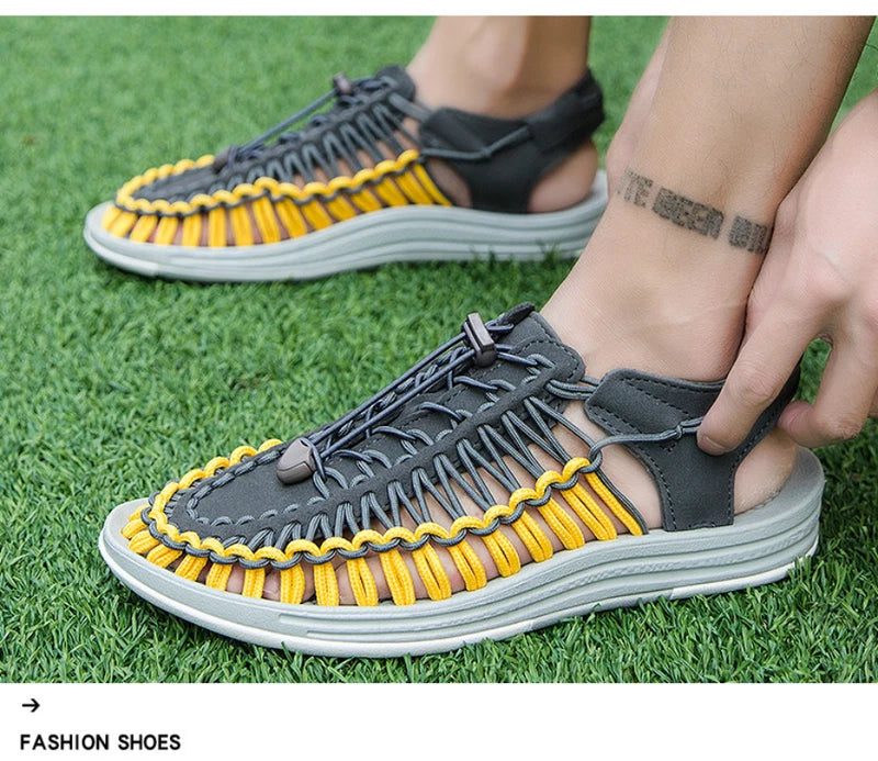 Summer Men Sandals Fashion Handmade Weaving Breathable Casual Beach Slipper