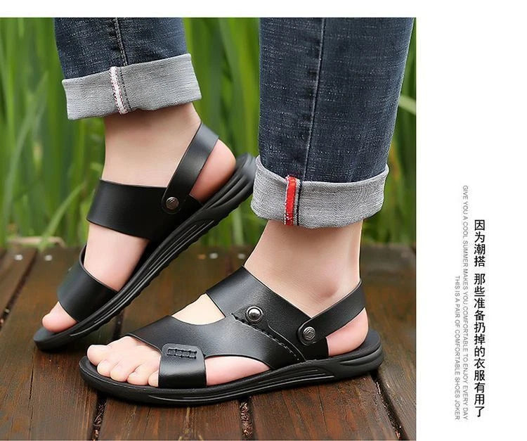 Summer Men Microfiber Leather Sandals Casual Sports Beach Shoes Home Slippers