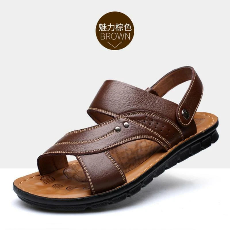 Yellow Men Genuine Leather Sandals Summer Casual Sports Beach Shoes Slippers