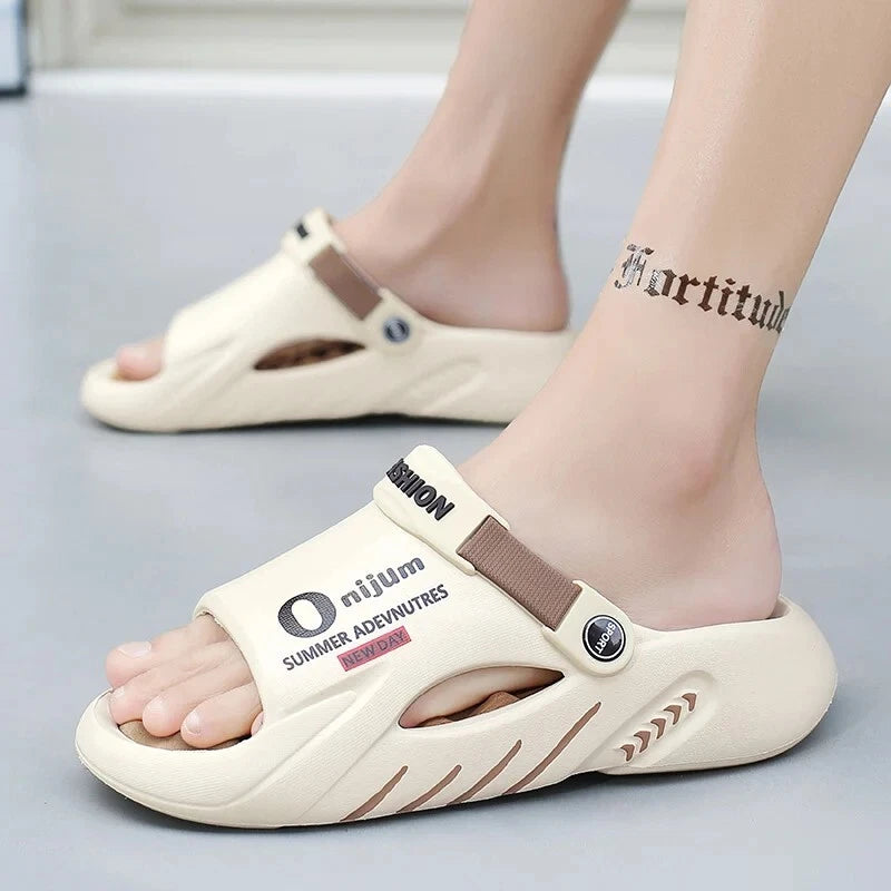 New Men Slippers 2025 Summer Soft-soled Platform Slides Sandals Beach Flip Flops