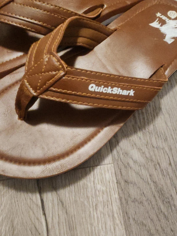 Quickshark Mens Flip Flops Leather Thong Sandals Arch Support Beach Slippers