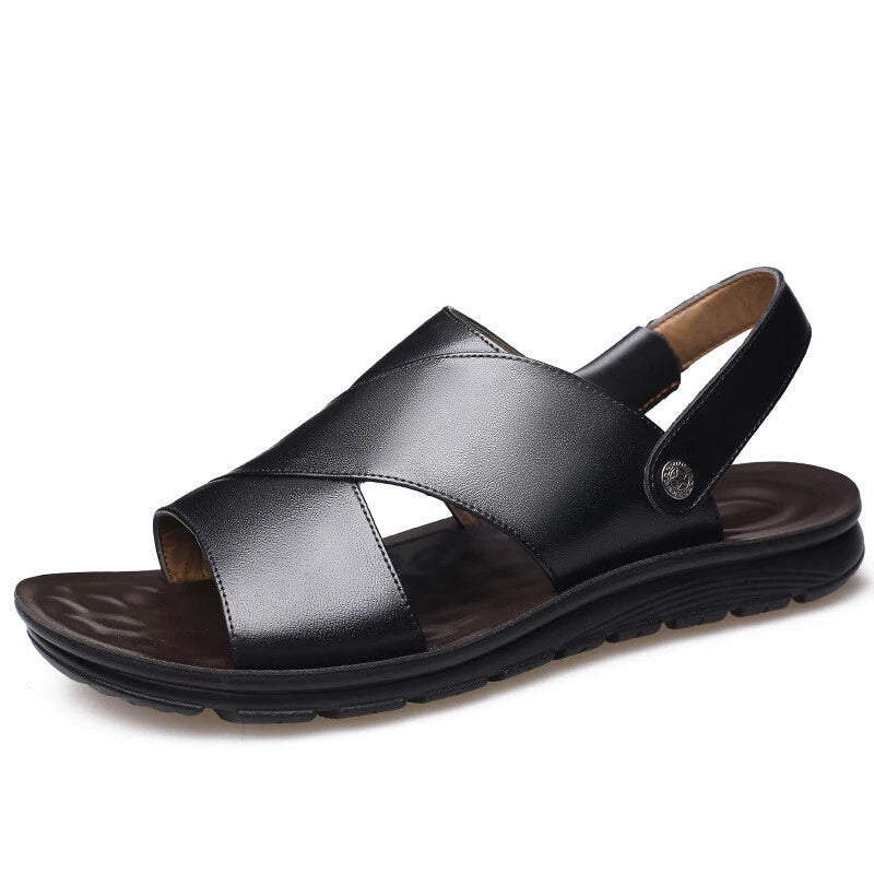 Summer Mens Slippers Slip-On Sandals Casual Pu Leather Shoes New Open Toe Beach