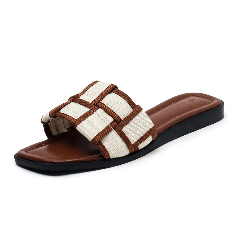 Women's Pearl Sandals Rhinestone Embellished Slides Flat Beach Slippers