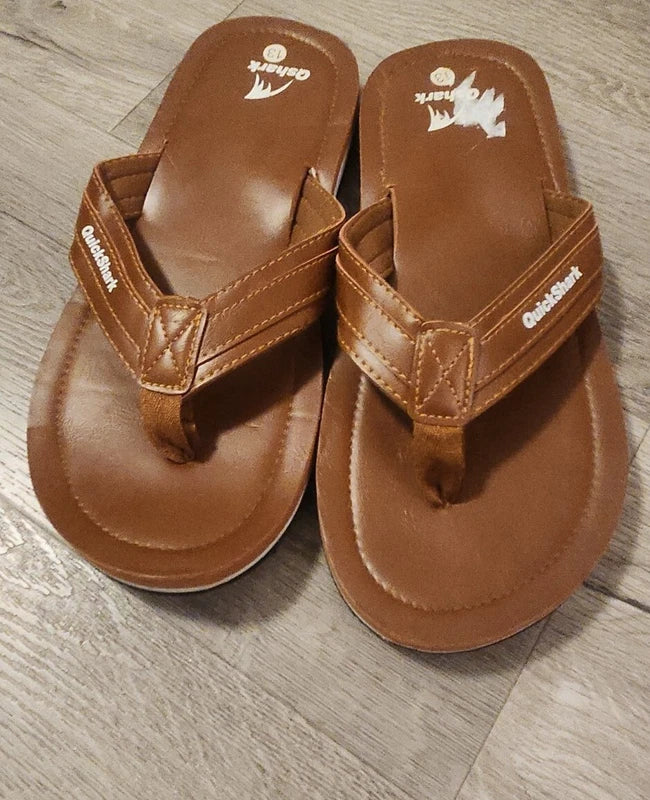 Quickshark Mens Flip Flops Leather Thong Sandals Arch Support Beach Slippers