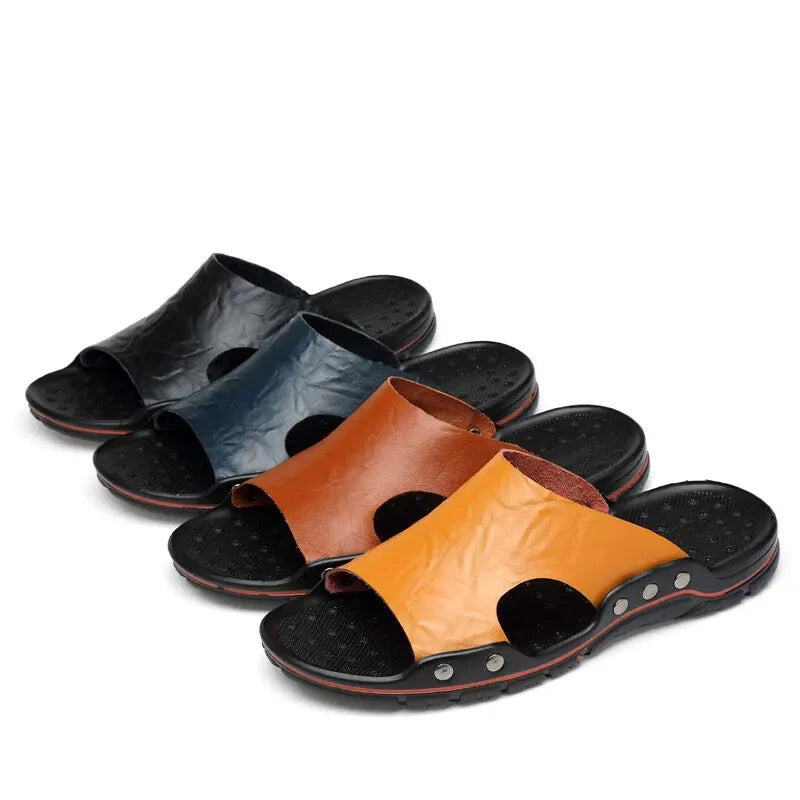 Men's Slippers Summer Outside Leather Sandals Big Size 39-48 Beach Slippers