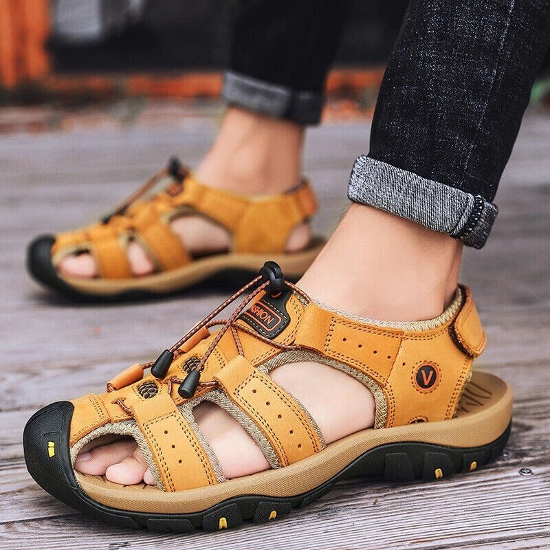 Summer Mens Leather Sandals Casual Slippers Beach Outdoor Hiking Shoes Plus Size