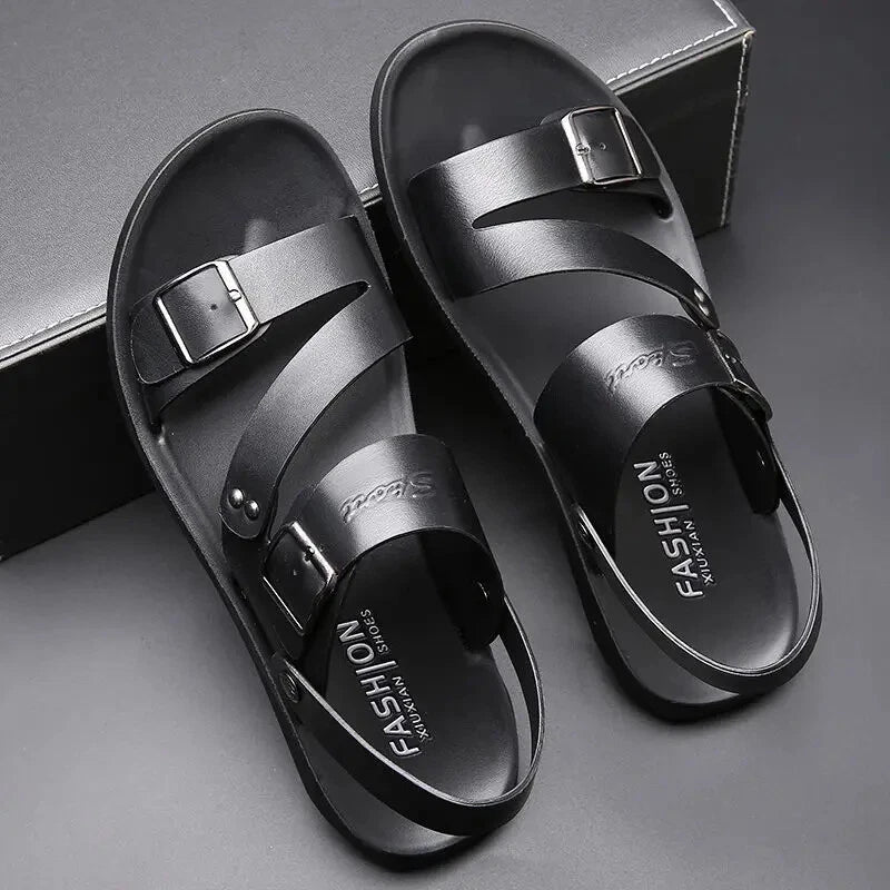 Brand Men's Sandals Solid Color Open Toe Mens Leather Sandals 2025 New Slippers