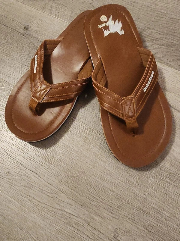 Quickshark Mens Flip Flops Leather Thong Sandals Arch Support Beach Slippers
