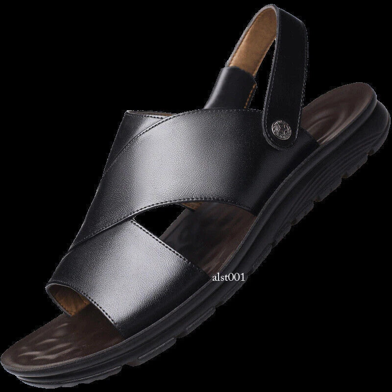 Summer Mens Slippers Slip-On Sandals Casual Pu Leather Shoes New Open Toe Beach